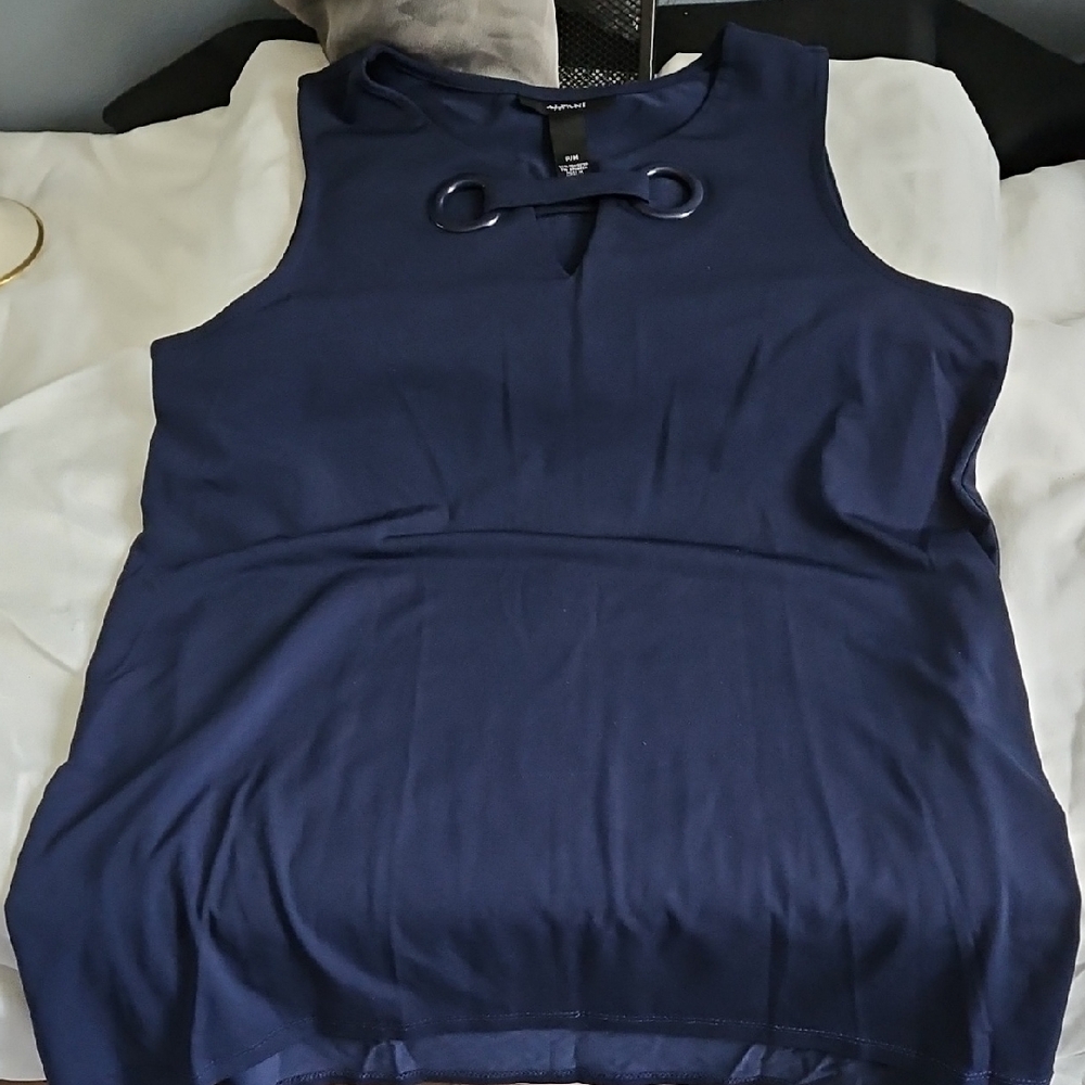 Alfani Petite Navy Top with Unique Ring Accent